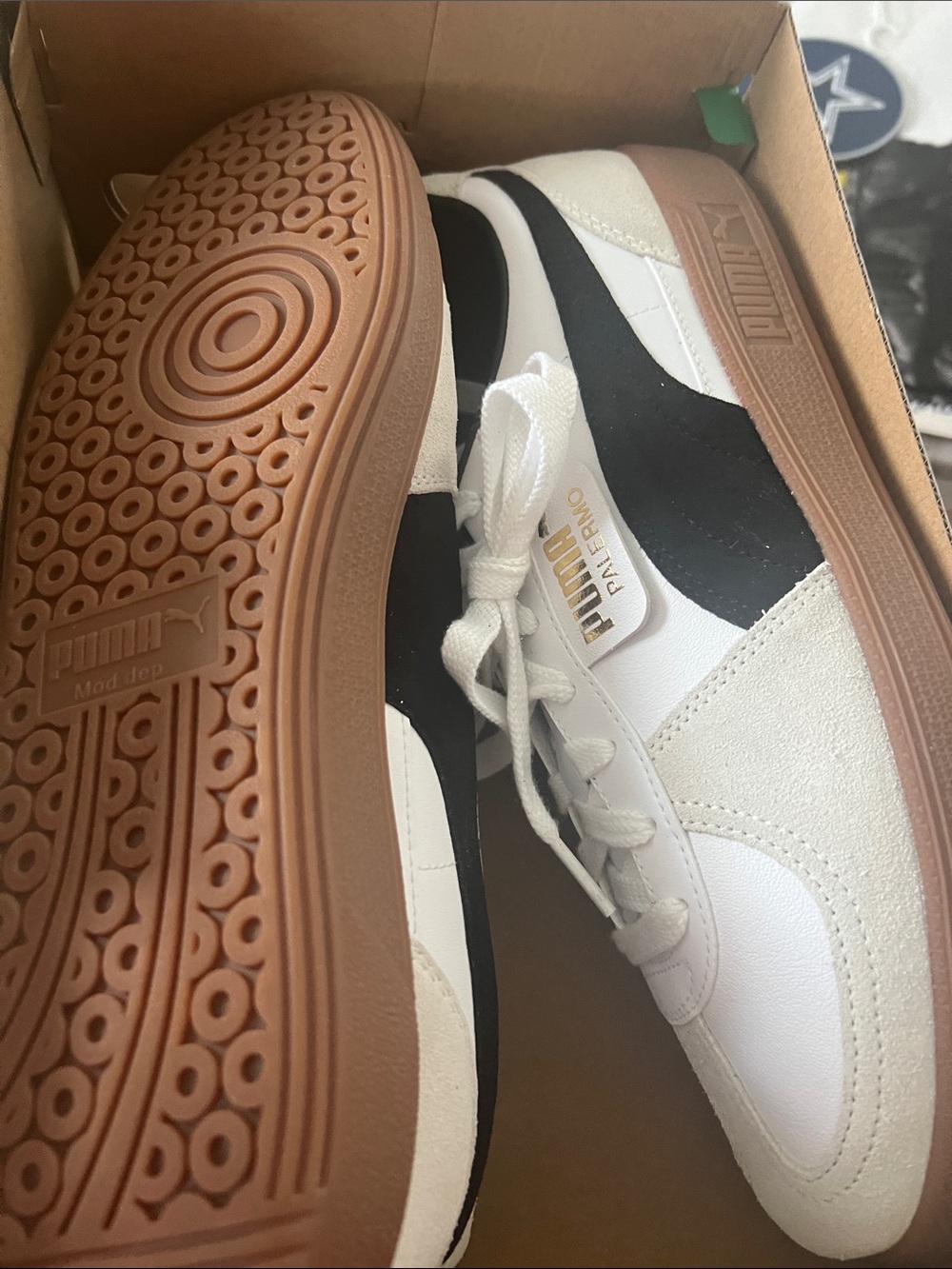 Puma White and Black Sneakers with Gum Sole